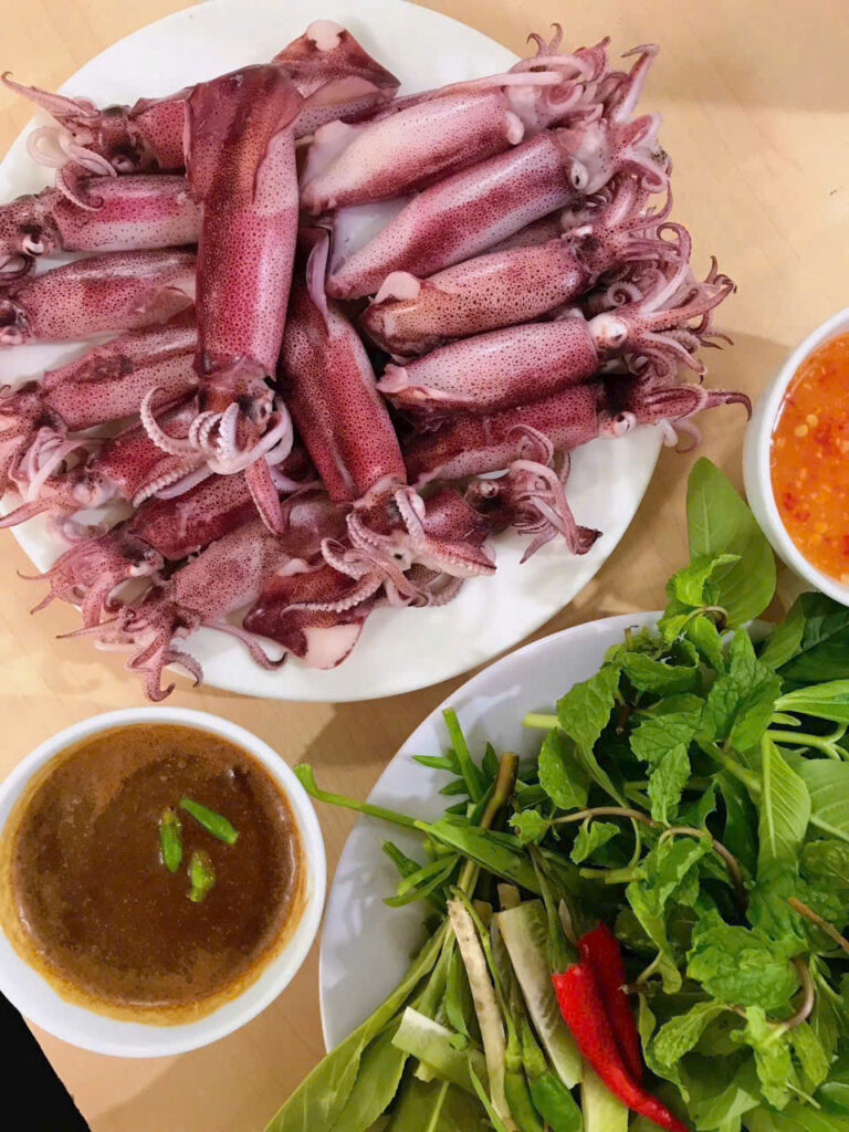 mực ống câu hấp rất ngon